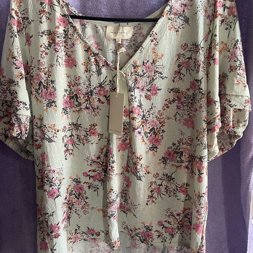 MELLODAY Floral Blouse - Cream and Pink